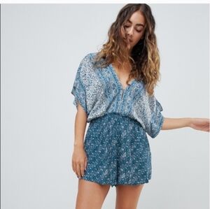 Free People Arizona Boho Floral Blue Print with Pockets Romper Small